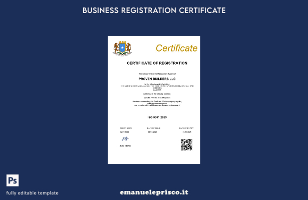 certificato di registrazione aziendale in Somalia in stile verificato modello Wo